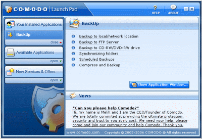 Comodo backup computer HDD Backup Launch Pad