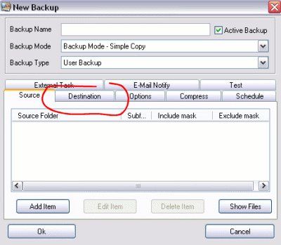 comodo backup free destination tab