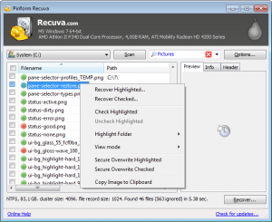 Hard Drive Recovery - Recuva software Screenshot