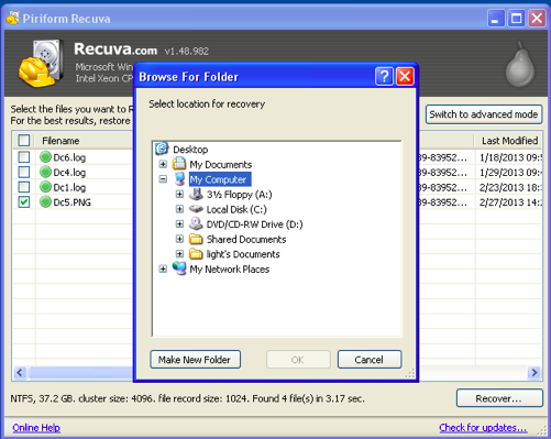 emptied recycle bin recovery -Recuva Screenshot