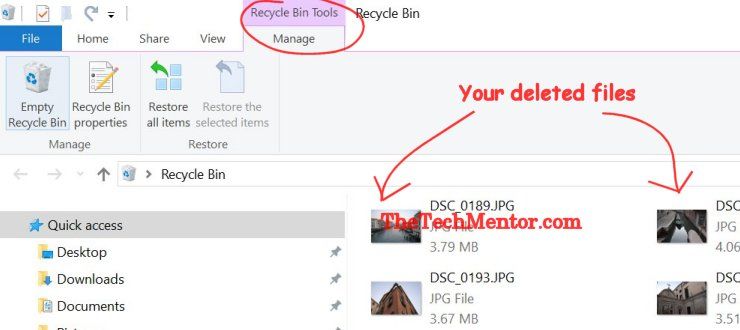 restore deleted files windows 10 from recycle bin