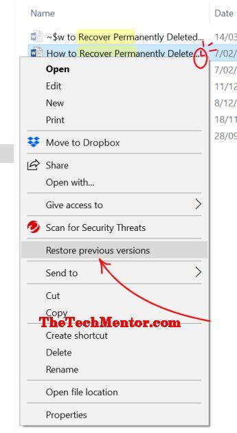 restore premanently deleted files previous versions