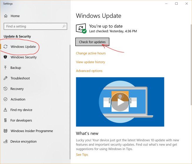 Check for windows 10 updates manually