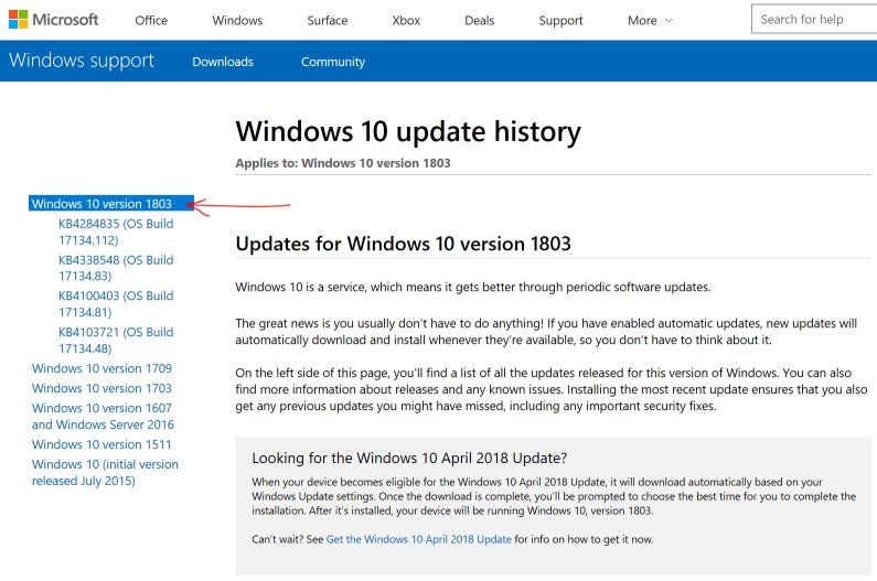 windows 10 update list to manually download and install