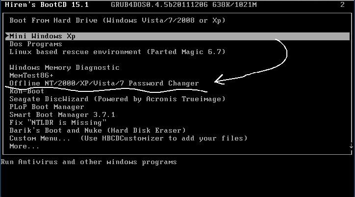 reset password windows-10 hirens boot CD usb