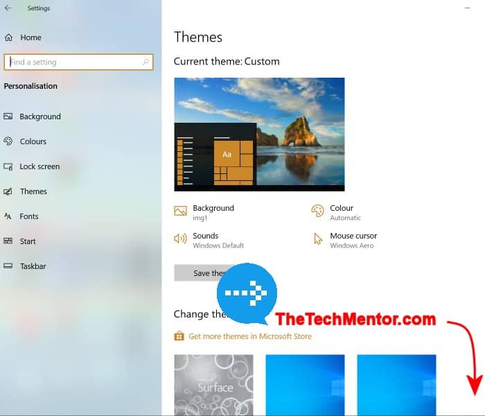 scroll down in themes desktop settings