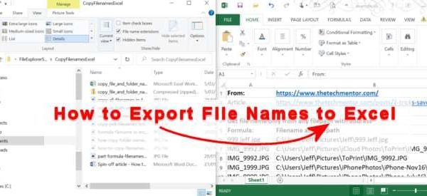 how to export file names to excel