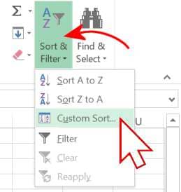 custom sort step 2 and 3 on excel ribbon