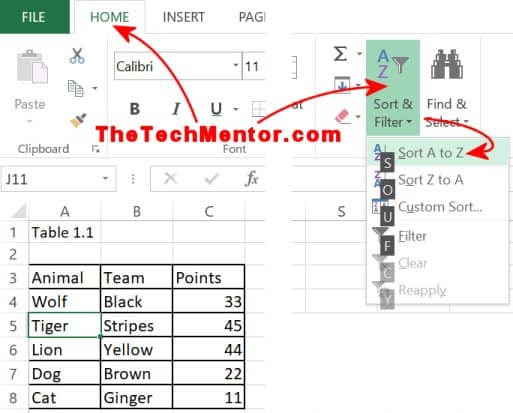 how to alphabetize in excel using ribbon in brief