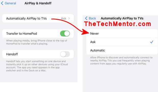 how to disable screen mirroring permanently in iphone settings