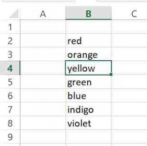 column of text with cell selected at random ready to sort
