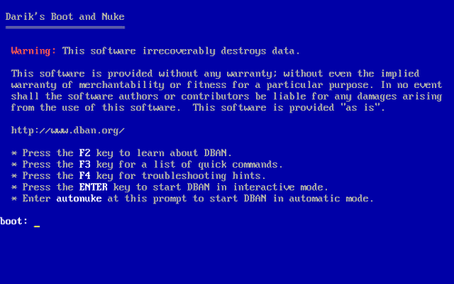Dariks Boot and Nuke DBAN Screenshot