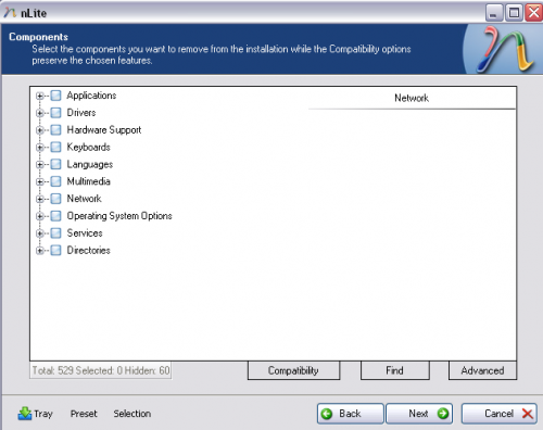 nLite Windows XP components
