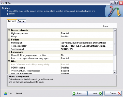 nlite windows xp Options